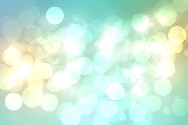 Abstract gradient light blue turquoise yellow green shiny blurred background texture with circular bokeh lights. Beautiful fresh backdrop. Space for design. - Φωτογραφία, εικόνα