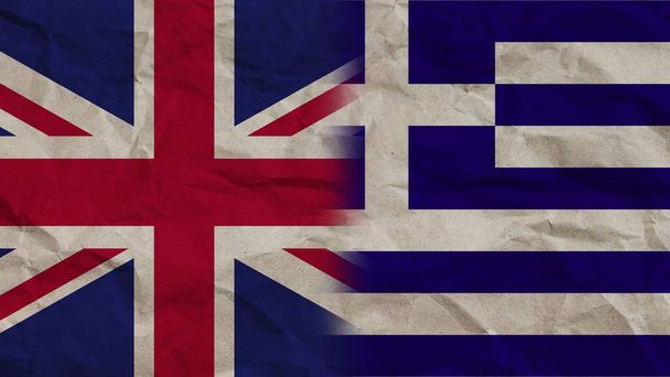 Griechenland und Großbritannien Flaggen zusammen, zerknitterter Papiereffekt Hintergrund 3D Illustration - Foto, Bild