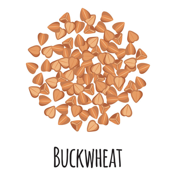 Buckwheat for template farmer market design, label and packing. Natural energy protein organic super food. Vector cartoon isolated illustration. - Vector, Image