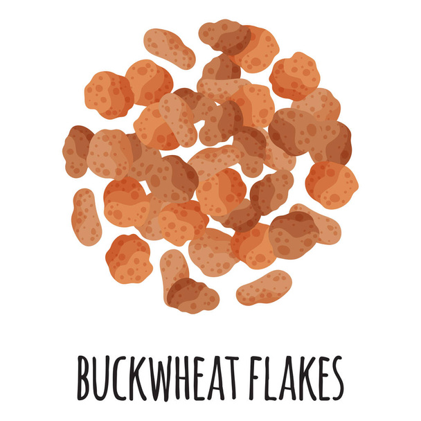 Buckwheat flakes for template farmer market design, label and packing. Natural energy protein organic super food. Vector cartoon isolated illustration. - Vector, Image