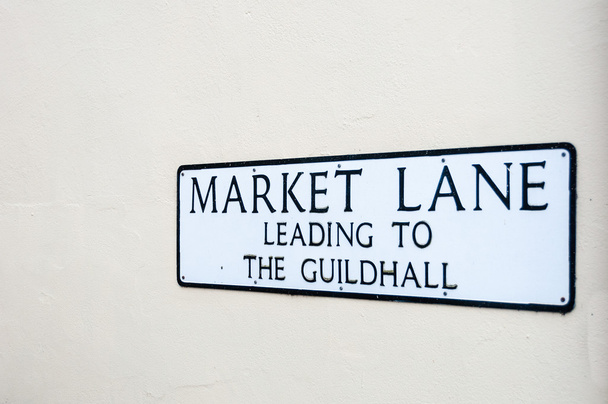 Schild für Marktgasse, Zunfthalle, Lavenham, UK - Foto, Bild
