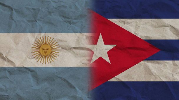 Kuba i Argentyna Flagi razem, Zgnieciony Efekt Papieru Tło 3D Ilustracja - Zdjęcie, obraz