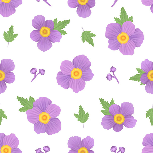 seamless floral pattern with anemone on white background - 写真・画像