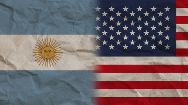 United States of America and Argentina Flags Together, Crumpled Paper Effect Background 3D Illustration - Zdjęcie, obraz