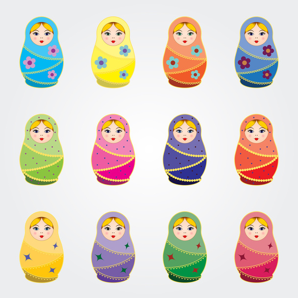Russian traditional dolls Matryoshkas set - Vector, Imagen
