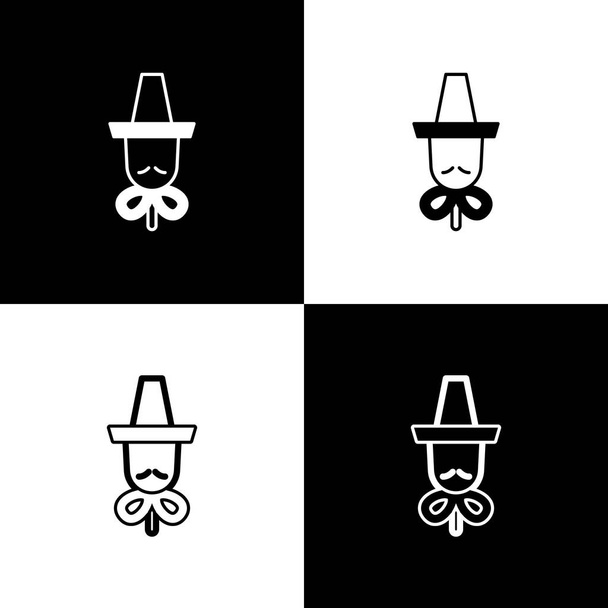 Set Traditionele koreaanse hoed pictogram geïsoleerd op zwart-wit achtergrond. Vector - Vector, afbeelding