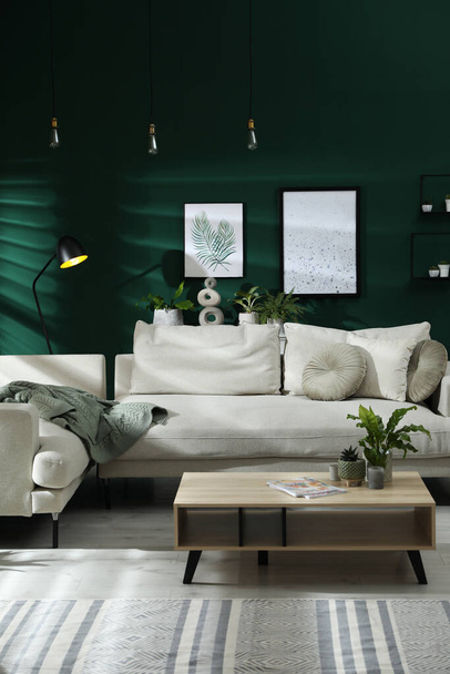 Moderno salón interior con elegante sofá cómodo - Foto, Imagen