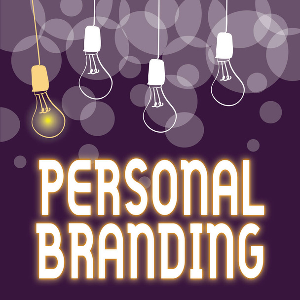 Conceptual display Personal Branding. Word for process of creating a recognizable professional name Abstract Displaying Different Ideas, Lights Presenting Intellect Concept - Photo, Image
