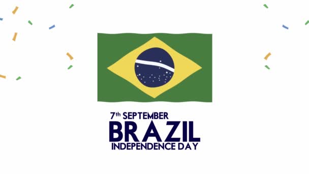 letras día de la independencia de Brasil con bandera y confeti - Imágenes, Vídeo