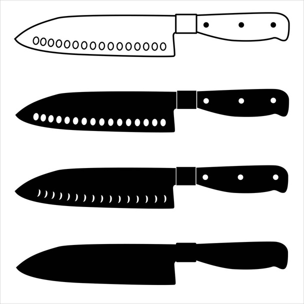  Um ícone de faca Santoku. Ilustração vetorial Isolado sobre fundo branco - Vetor, Imagem