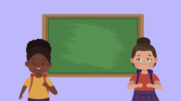 preschool students in chalkboard characters animation - Footage, Video