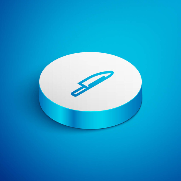 Isometric line Knife icon isolated on blue background. Cutlery symbol. White circle button. Vector - Вектор, зображення