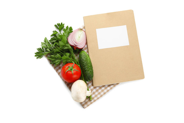 Книга рецептів з продуктами на білому тлі
 - Фото, зображення