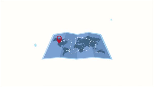 aarde papier kaart met pinnen locatie - Video