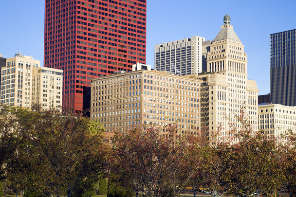 jesień w chicago, il - michigan avenure budynków - Zdjęcie, obraz