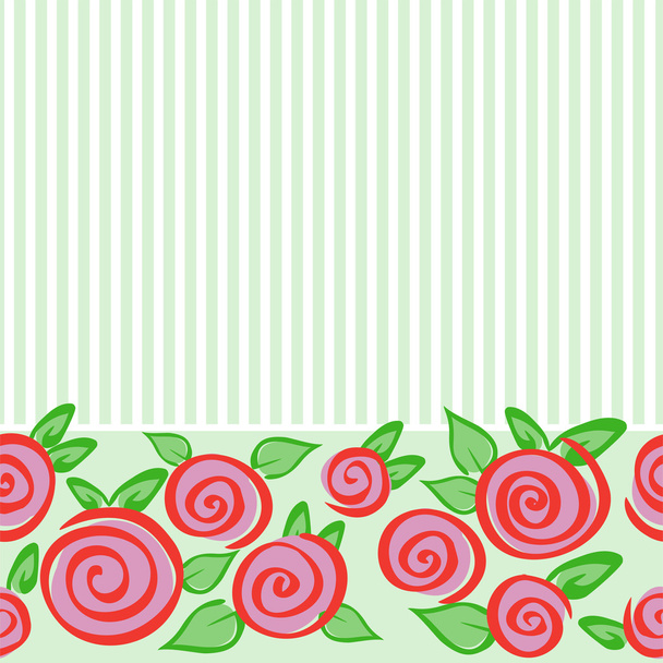 Green seamless horizontal pattern with roses and stripes - Vector, Image