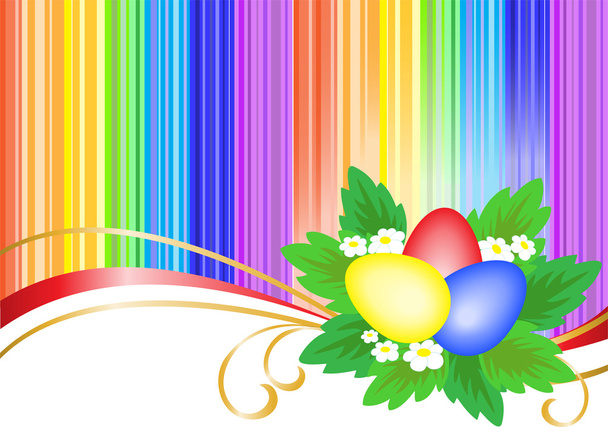 Három multi-színes Húsvét ikra-ban háttér világos szivárvány - Vektor, kép
