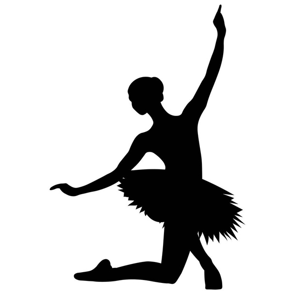 silhouette of a ballerina performing exercises, black drawing on a white background - Vector, Image