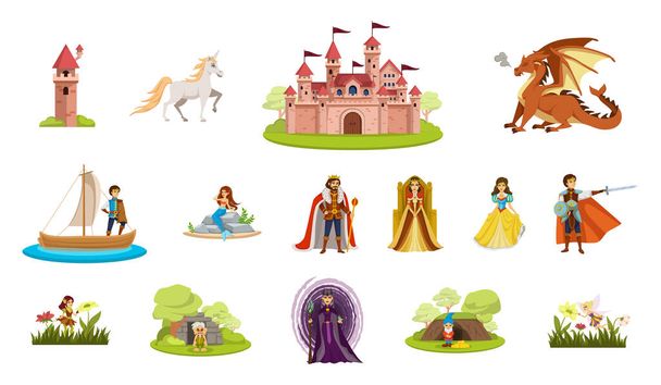 Set di icone isolate del cartone animato dei personaggi delle fiabe - Vettoriali, immagini