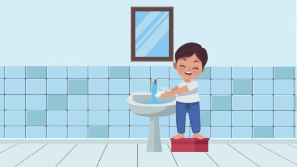 pieni poika pese kädet animaatio - Materiaali, video