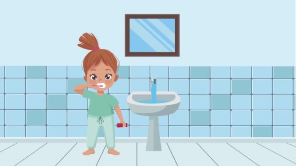 malá dívka čištění zubů animace - Záběry, video