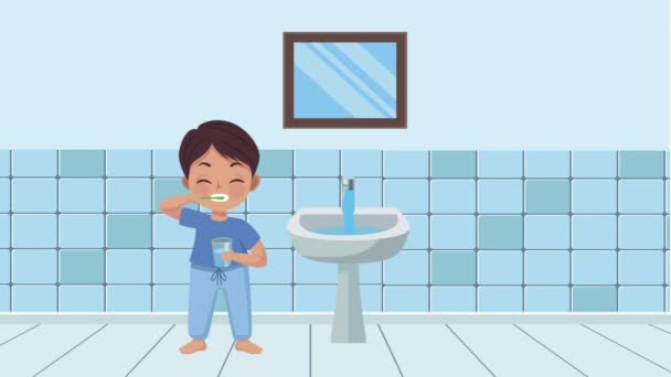 kisfiú mosás fogmosás animáció - Felvétel, videó