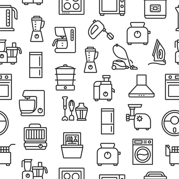 Household appliances seamless pattern with flat line icon. Kitchen and home icons on white background - Wektor, obraz