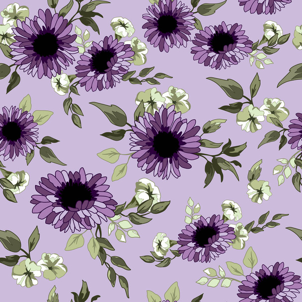 Purple Flowers Seamless Pattern Background - Vector, Image