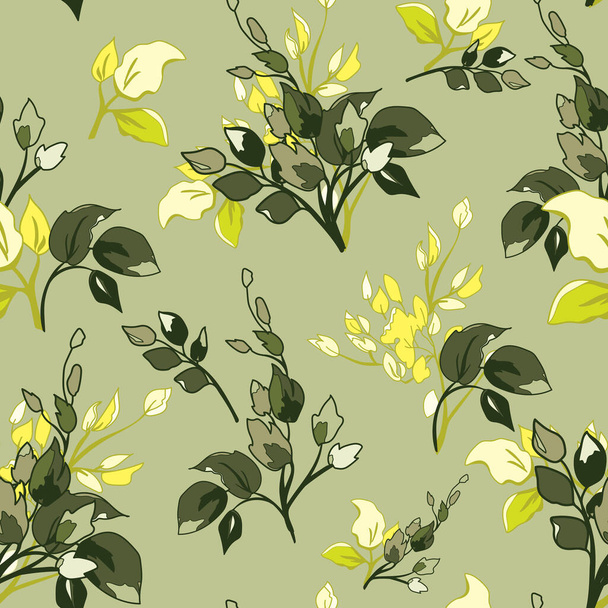 Floral Seamless Pattern Background with Green Leaves. - ベクター画像