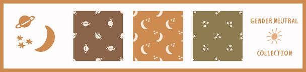 Безоблачный фон ночного неба звездный набор из 3 узоров с мотивом. Whimsical minimum earthy 2 tone color. детская детская обои или boho мультяшная мода питомца во всем печатном виде. - Вектор,изображение