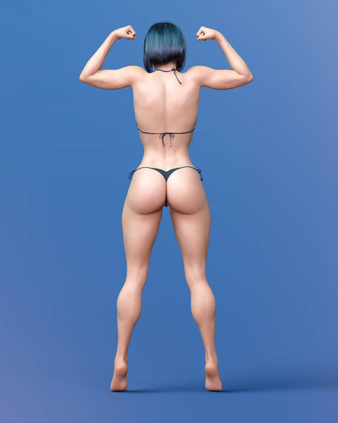 Beautiful athlete bodybuilder woman.Girl in sports bikini.Strong woman posing.Sports lifestyle.Woman studio photography.Conceptual fashion art.Femme fatale.3D Render. - Valokuva, kuva