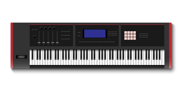 Κάτοψη του πληκτρολογίου synthesizer που απομονώνεται σε λευκό φόντο, διανυσματική απεικόνιση - Διάνυσμα, εικόνα