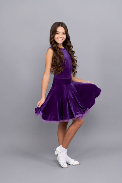 childhood. dancewear fashion clothes. happy teen girl junior ballroom dancer. - Photo, Image
