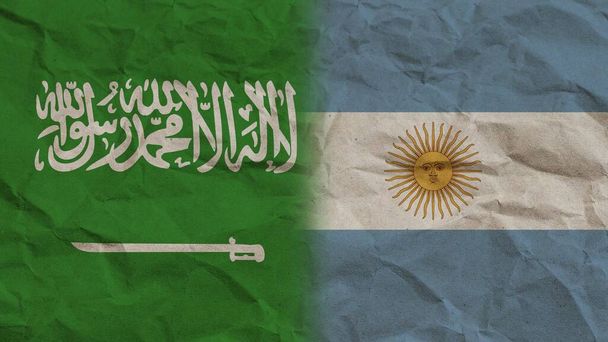 Banderas de Argentina y Arabia Saudita juntas, fondo de efecto de papel arrugado Ilustración 3D - Foto, imagen