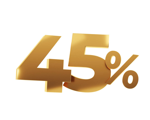 Golden fourty five percent on white background. 3d render illustration. - Foto, immagini