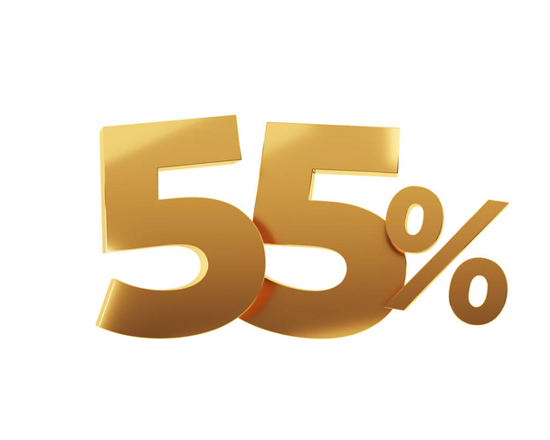 Golden fifty five percent on white background. 3d render illustration. - Foto, immagini