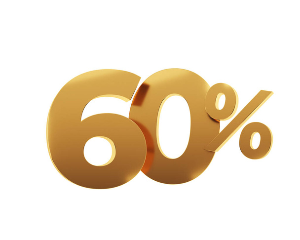 Golden sixty percent on white background. 3d render illustration. - Foto, immagini