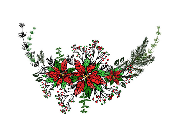 Χριστουγεννιάτικη κάρτα με στεφάνι. Ποινσέτια. Χριστουγεννιάτικο λουλούδι. Διάνυσμα - Διάνυσμα, εικόνα