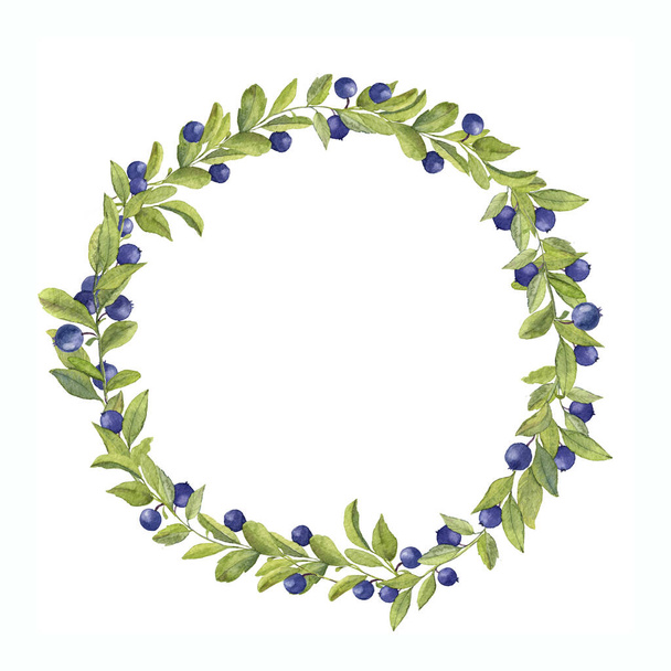 Watercolor wreath with blueberries - Foto, imagen