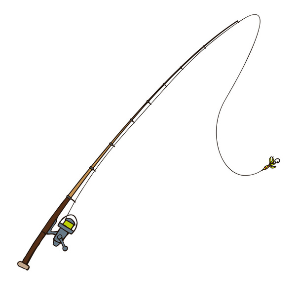 Fishing rod with fly bait. Vector illustration. Isolated on white - Vector, Image