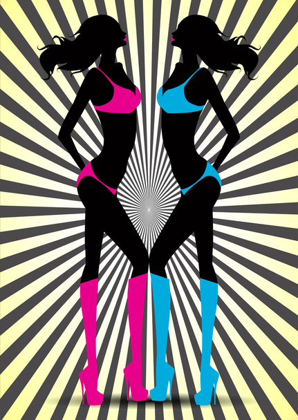 Two women silhouette in bikini. - Vector, Image