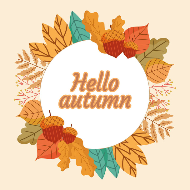 hello autumn label - Διάνυσμα, εικόνα