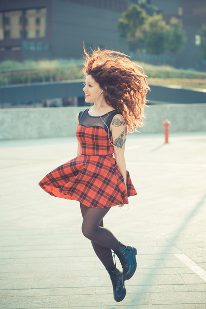 young beautiful hipster woman with red curly hair - Foto, Bild