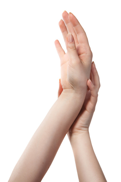 figuur uit vrouwelijke handen geïsoleerd op wit - Foto, afbeelding