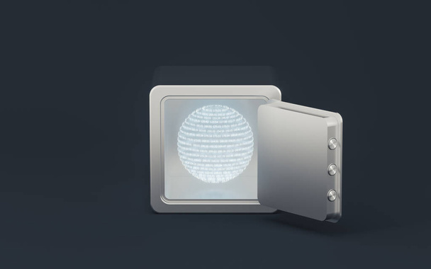 Caja de seguridad con fondo oscuro, representación 3d. Dibujo digital informático. - Foto, Imagen