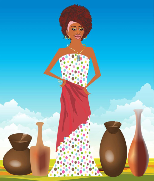 composition with a woman standing between the jugs  - Vector, imagen