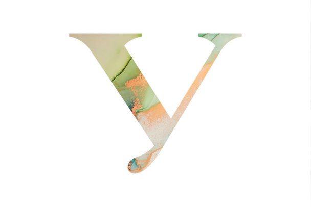 Letra inicial alfabeto cirílico con abstracto pintado a mano textura de tinta de alcohol. Aislado sobre fondo blanco. Ilustración para el diseño de encabezados y logotipos - Foto, Imagen