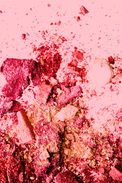 Beauty and makeup flatlay design, mineral organic eyeshadow as powder cosmetics, blush or crushed cosmetic product as make-up background - Photo, Image