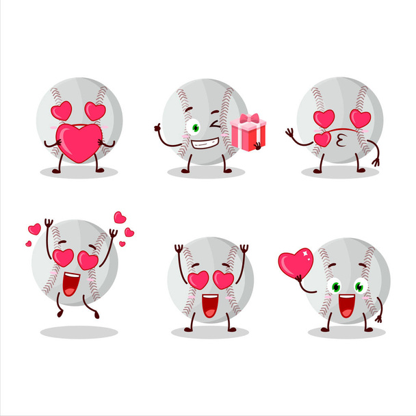 Baseball cartoon in character with love cute emoticon. Vector illustration - Vecteur, image