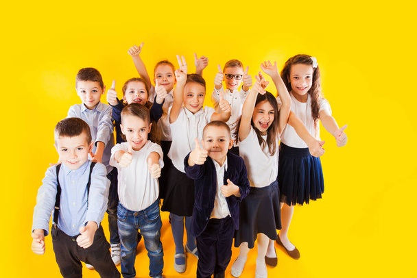 Crianças felizes, meninos e meninas, prontos de volta à escola - Foto, Imagem
